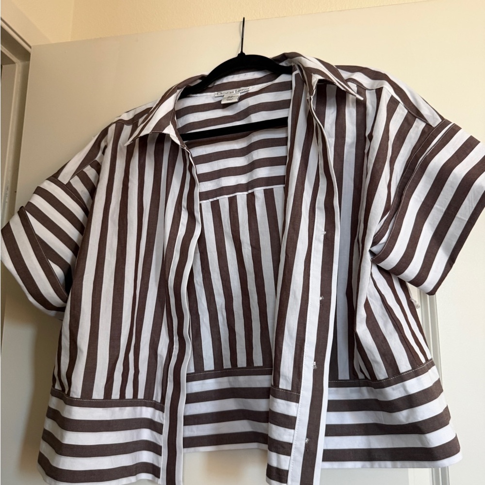 Christian Lacroix Brown and White Striped Top